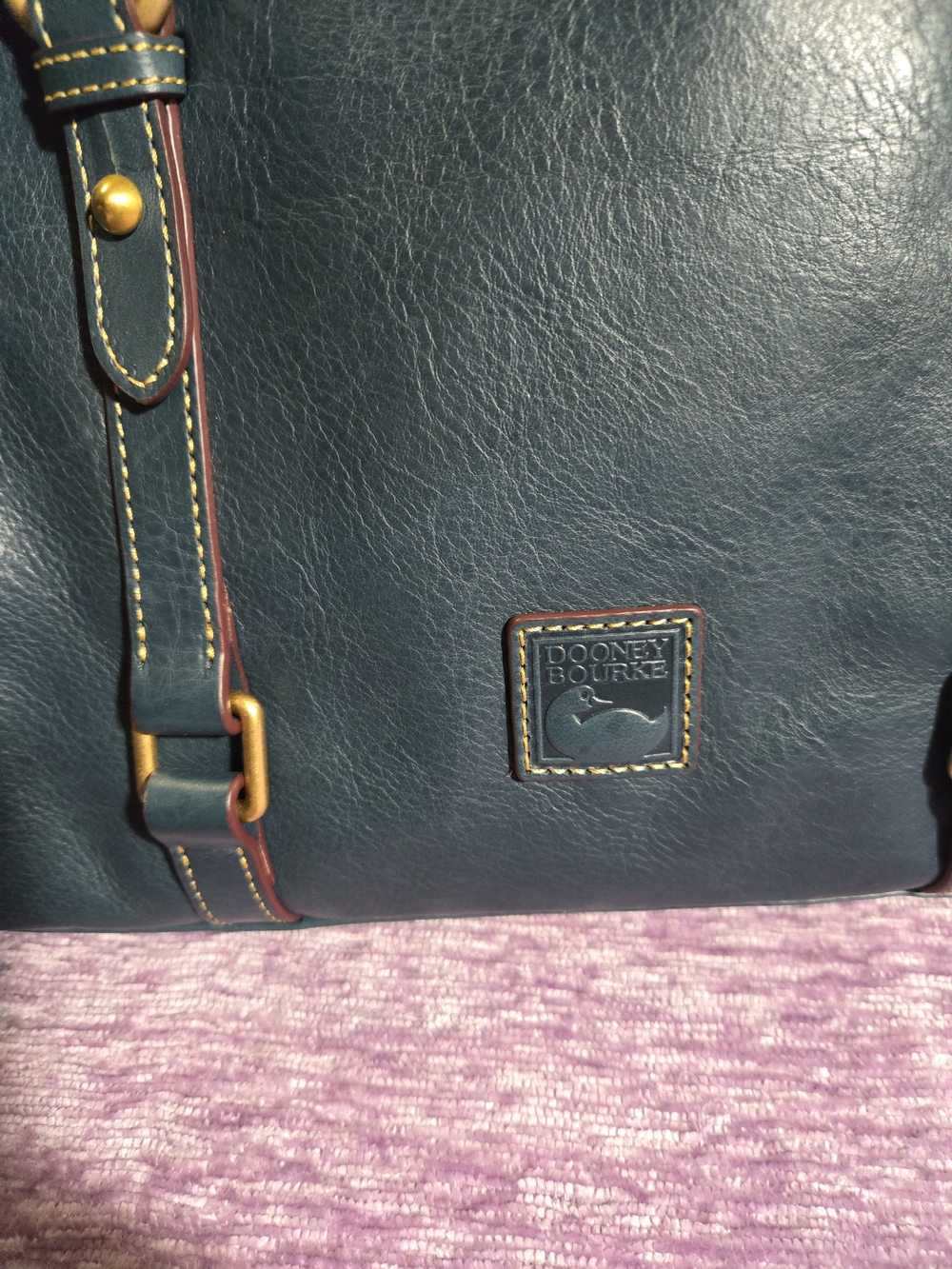 Dooney & Bourke Medium Satchel in Denim. Florentine Leather with Gold Hardware. - Picture 2 of 12